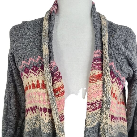 Mossimo Gray Nordic Striped Knitted Open Front Drape Cardigan - Picture 2 of 5